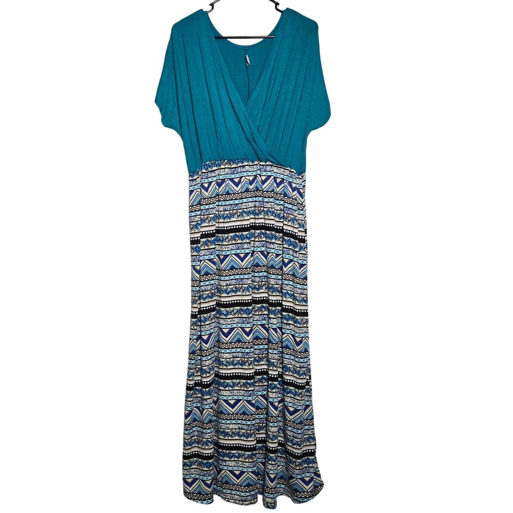 Flirty Pink Maxi Dress Plus 3X Geometric Tribal Boho Southwest Summer Casual